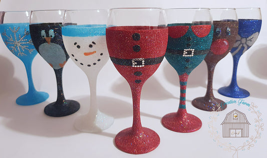 Christmas Glitter Wine Glass