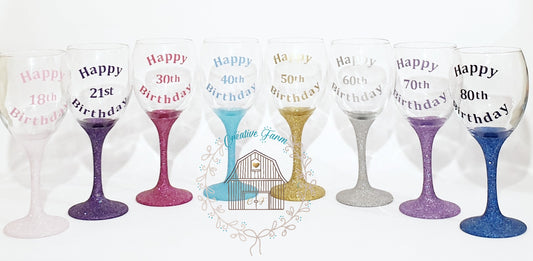 Glitter Birthday Wine Glass