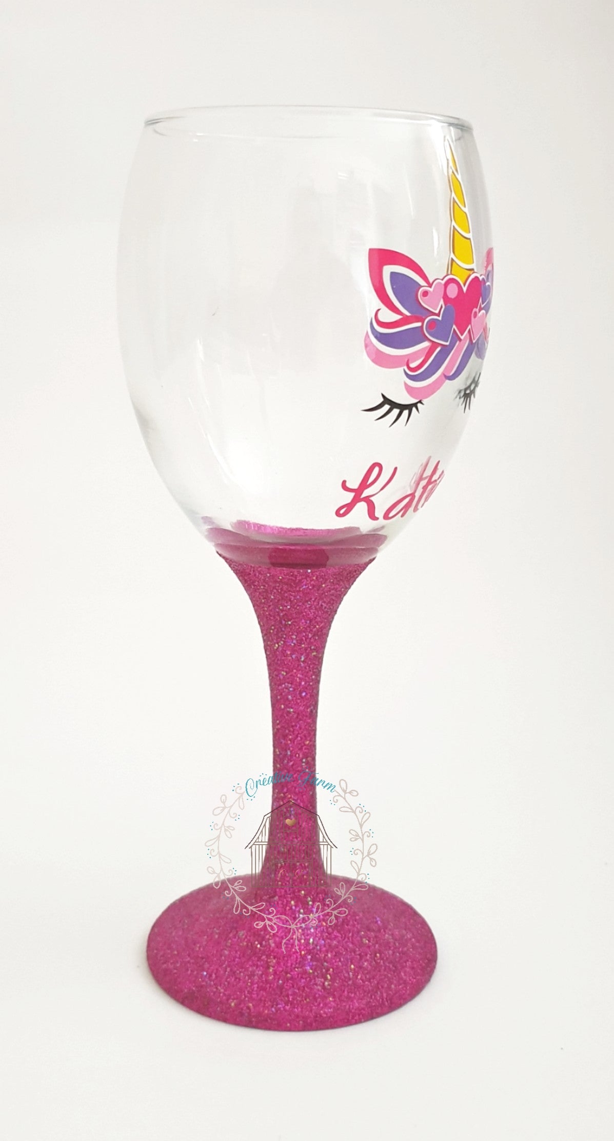 Personalised Unicorn Glitter wine Glass