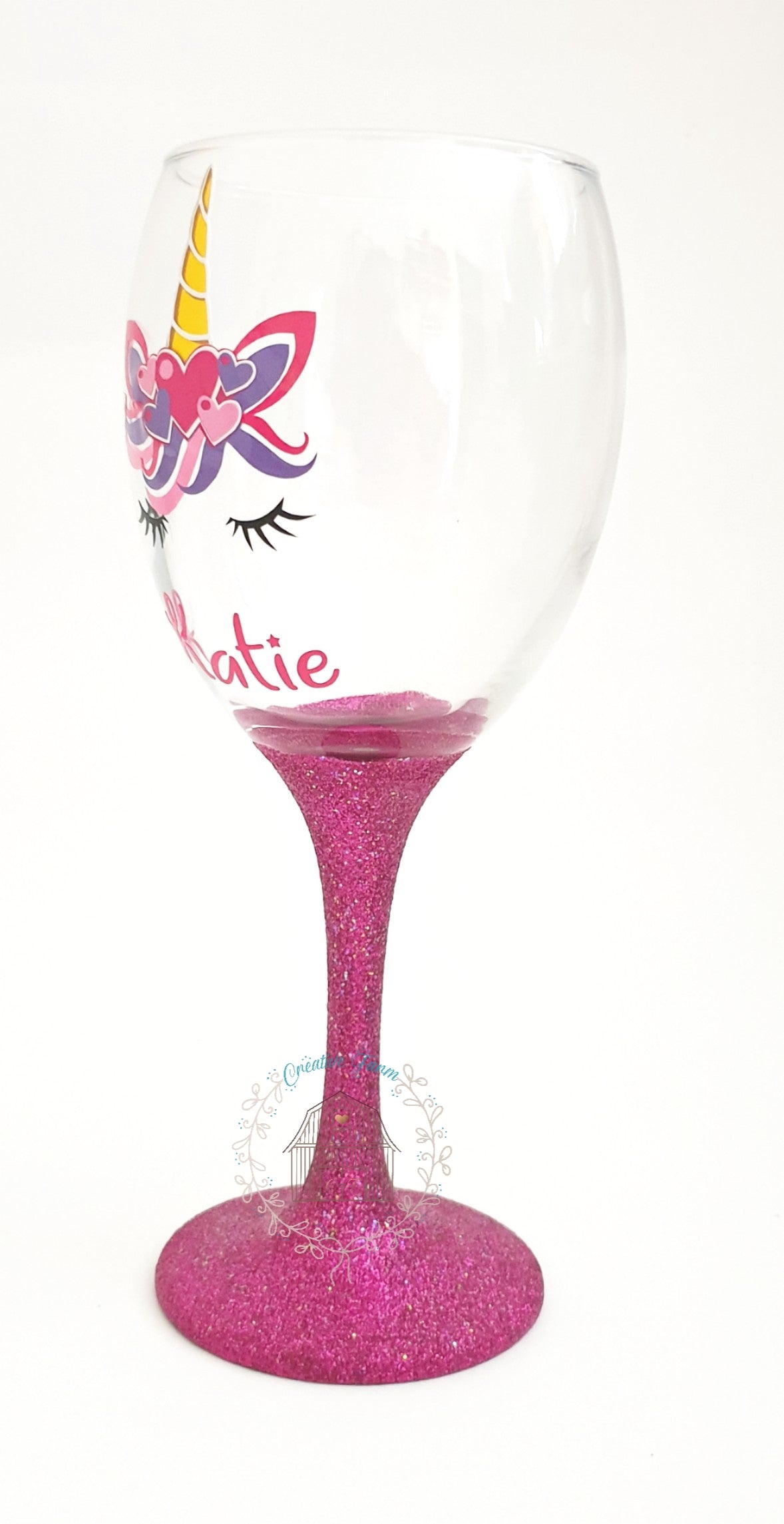 Personalised Unicorn Glitter wine Glass