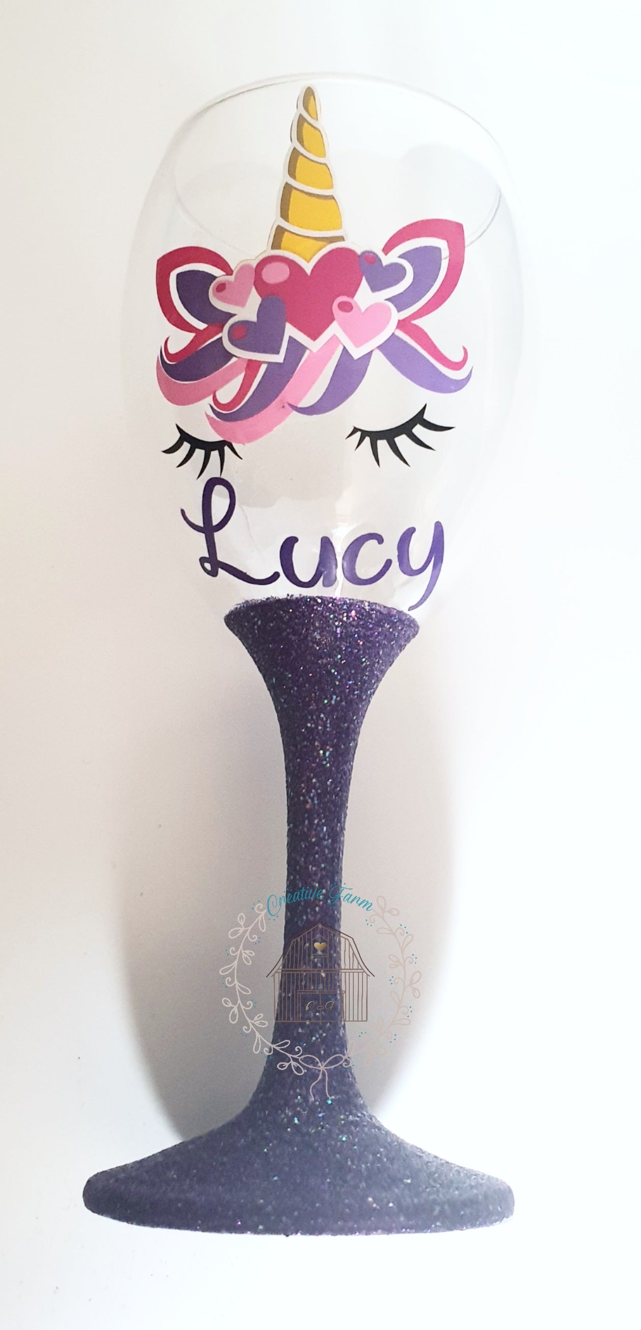 Personalised Unicorn Glitter wine Glass