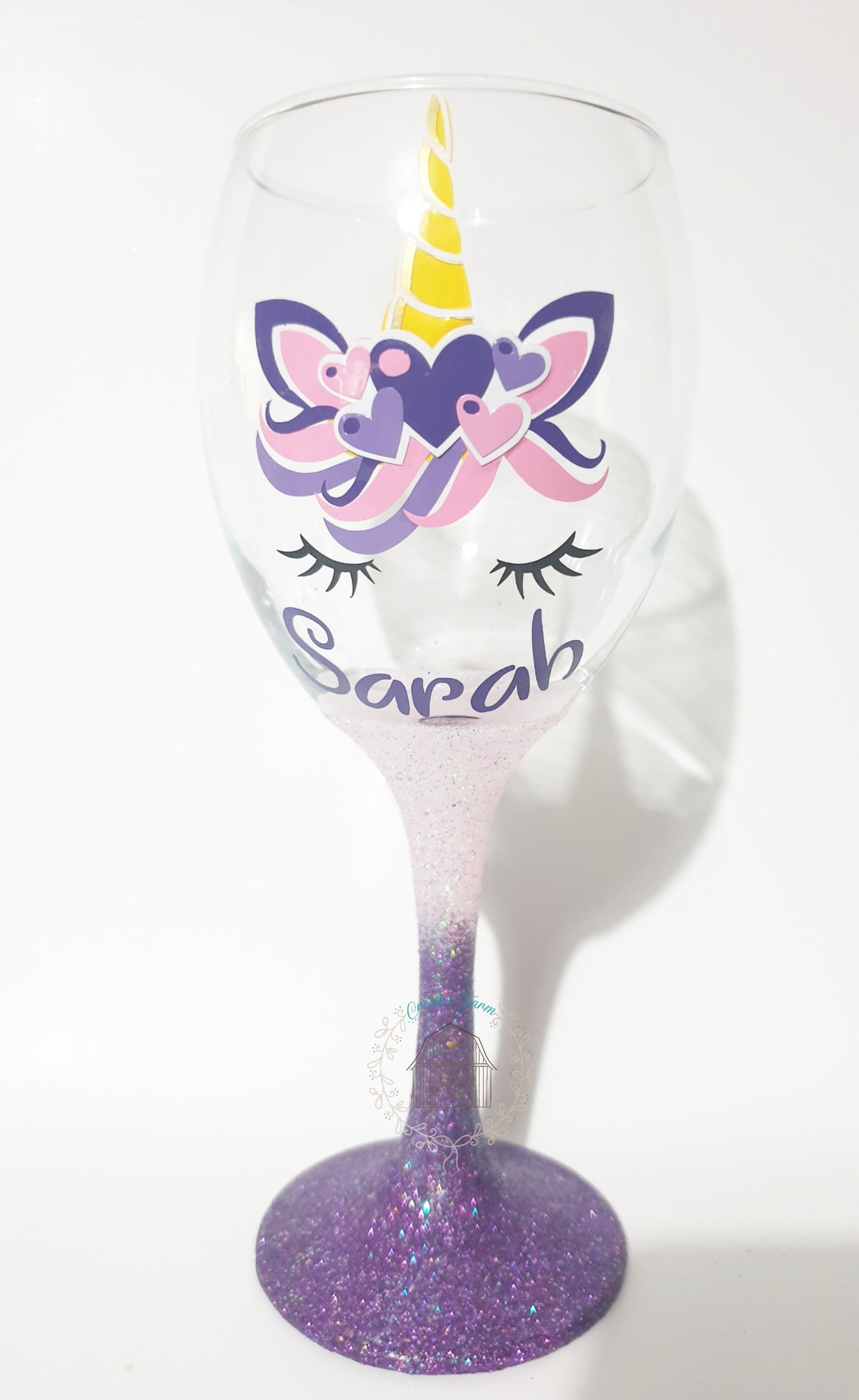 Personalised Unicorn Glitter wine Glass